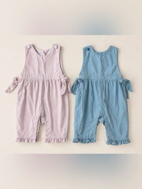 Stitchy Fish Ruffle Overall Romper Bundle